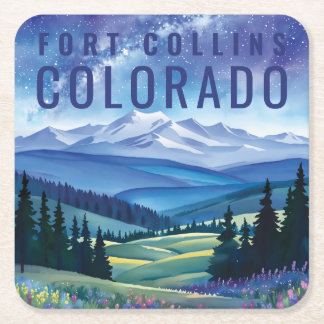 Pastel sterrenstelsel berglandschap Colorado stad  Vierkante Kartonnen Onderzetter