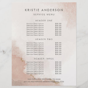 Pastel Stof Roze & Goud Prijzen & Diensten Flyer