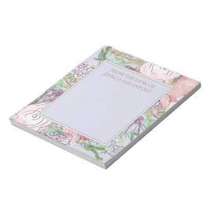 Pastel Stofblauw Roze Bloem Motief Van Bureaublad Notitieblok