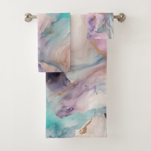 PASTEL STORM MARMER WERVELEN BADKAMER HANDDOEK SET (Insitu)