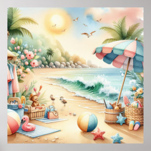 Pastel Strand Kinderkamer Poster