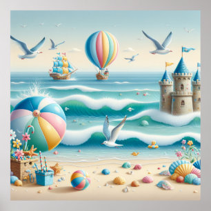 Pastel Strand Kinderkamer Poster