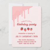 Pastel Strawberries Invitation de fête d'anniversa (Devant)