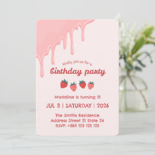 Pastel Strawberries Invitation de fête d'anniversa