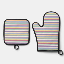 Pastel Streeppatroon Ovenwant & Pannenlap Set