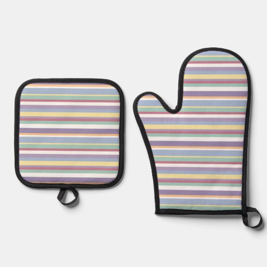 Pastel Streeppatroon Ovenwant & Pannenlap Set (Voorkant)