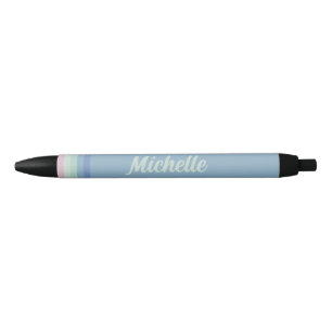 Pastel Strepen Aangepaste Naam Monogram Zwarte Inkt Pen