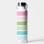 Pastel Strepen Bloemige Monogram Waterfles (Voorkant)