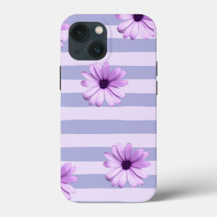 Pastel strepenpatroon met madeliefjes iPhone 13 mini hoesje