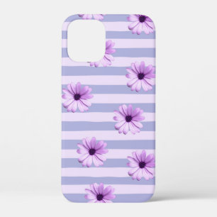 Pastel strepenpatroon met madeliefjes iPhone 12 mini hoesje