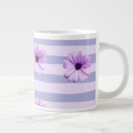 Pastel strepenpatroon met madeliefjes extra grote beker (Rechts)