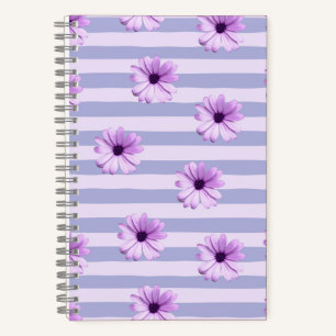 Pastel strepenpatroon met madeliefjes notitieboek