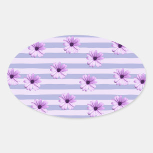 Pastel strepenpatroon met madeliefjes ovale sticker