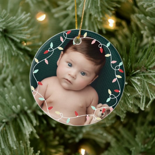 Pastel String Lights 1e Kerstmis als grootouders Keramisch Ornament (Boom)