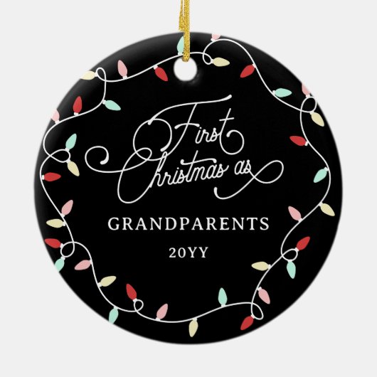 Pastel String Lights 1e Kerstmis als grootouders Keramisch Ornament (Achterkant)