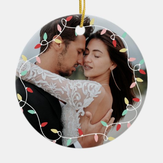 Pastel String Lights 1e Kerstmis als Mr & Mrs Keramisch Ornament (Voorkant)