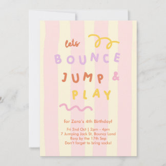 Pastel Stripe Girls Bounce Jump Play Party Kaart