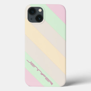 Pastel Stripe minimalistische persoonlijke naam iPhone 13 Hoesje