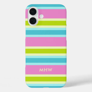 Pastel Stripes aangepaste monogram telefoongevalle iPhone 16 Plus Hoesje