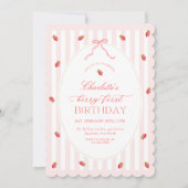 Pastel Stripes Berry First Birthday Invitation (Devant)
