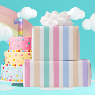 ​Pastel Stripes First Birthday Wrapping Paper  Cadeaupapier