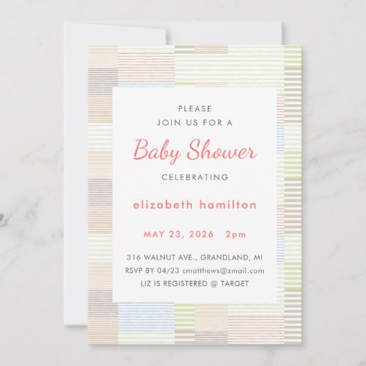 Pastel Stripes Patchwork Baby Shower Invitation (Devant)