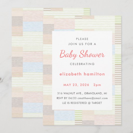 Pastel Stripes Patchwork Baby Shower Invitation (Devant / Derrière)