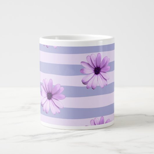 Pastel stripes pattern with Daisies Extra Grote Beker (Voorkant)