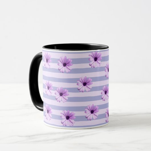 Pastel stripes pattern with Daisies Mok (Voorkant links)