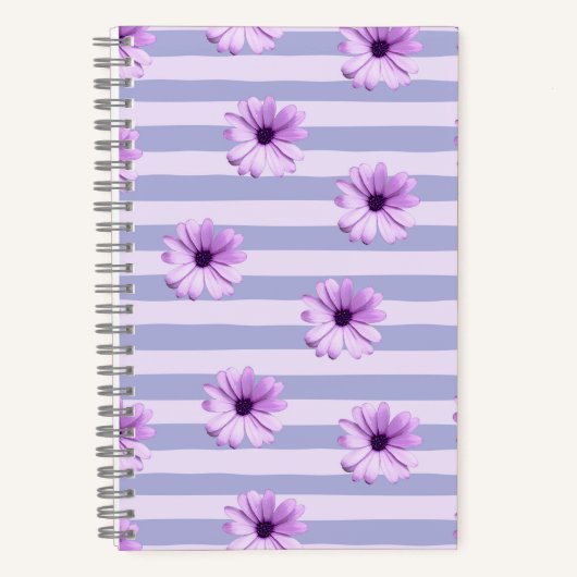 Pastel stripes pattern with Daisies Notitieboek (Voorkant)