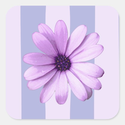 Pastel stripes pattern with Daisies Vierkante Sticker (Voorkant)