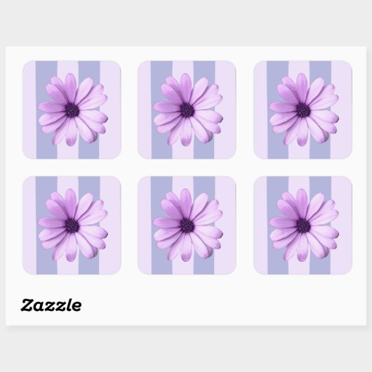 Pastel stripes pattern with Daisies Vierkante Sticker (Vel)