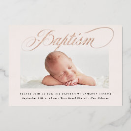 Pastel Subtle Cross One Photo Baptisme Roos Gold Folie Uitnodiging