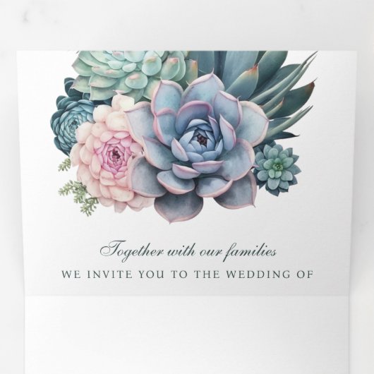 Pastel Succulent Ampersand QR Code Bruiloft Drieluik Uitnodiging (Binnenzijde eerst)