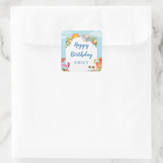 Pastel Summer Birthday Party Vierkante Sticker (Tas)