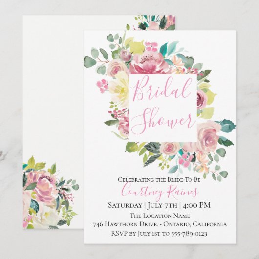Pastel Summer Floral Bridal Shower Kaart (Voorkant / Achterkant)