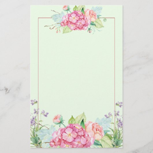 Pastel Summer Flowers and Pink Line Border Briefpapier (Voorkant)