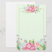 Pastel Summer Flowers and Pink Line Border Briefpapier (Voorkant / Achterkant)