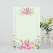 Pastel Summer Flowers and Pink Line Border Briefpapier (Staand voorkant)