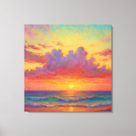 Pastel Sunset Beach - Painterly Style Seascape Canvas Afdruk
