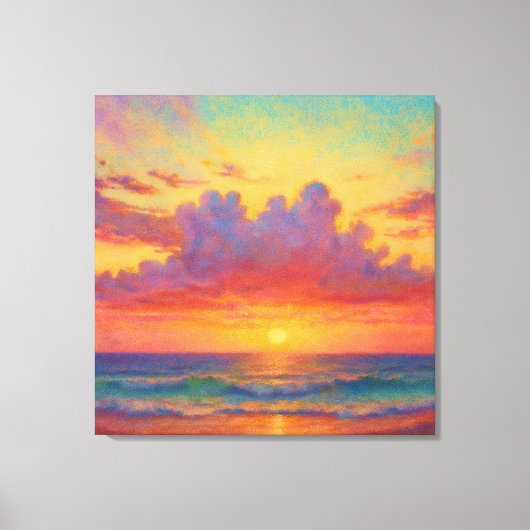 Pastel Sunset Beach - Painterly Style Seascape  Canvas Afdruk (Voorkant)