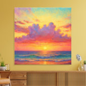 Pastel Sunset Beach - Painterly Style Seascape  Canvas Afdruk (Insitu (Woonkamer))