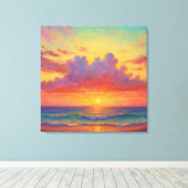 Pastel Sunset Beach - Painterly Style Seascape  Canvas Afdruk (Insitu (Houten vloer))