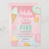 Pastel Sweets Candy Birthday Invitation Kaart (Voorkant / Achterkant)