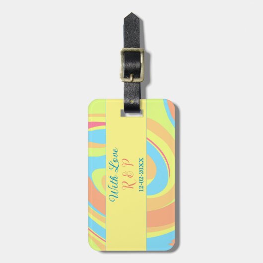 PASTEL SWIRL RETRO NAAM TOEVOEGEN LETTER DATUM MOD BAGAGELABEL (Voorkant verticaal)