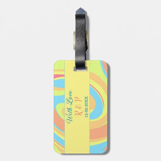 PASTEL SWIRL RETRO NAAM TOEVOEGEN LETTER DATUM MOD BAGAGELABEL (Achterkant verticaal)