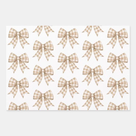 Pastel Tan en White Gingham Buffalo Plaid Bow Inpakpapier Vel (Voorkant 3)