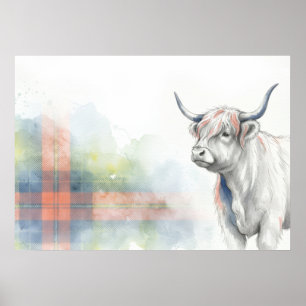 Pastel Tartan Hoogland Koe Schotse Kunst Poster