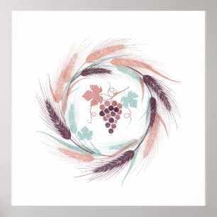 Pastel Tarwe Krans Wijngaard Botanische Poster