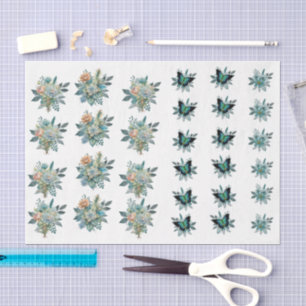 Pastel Teal & Roze Bloemen & Vlinders Tissuepapier